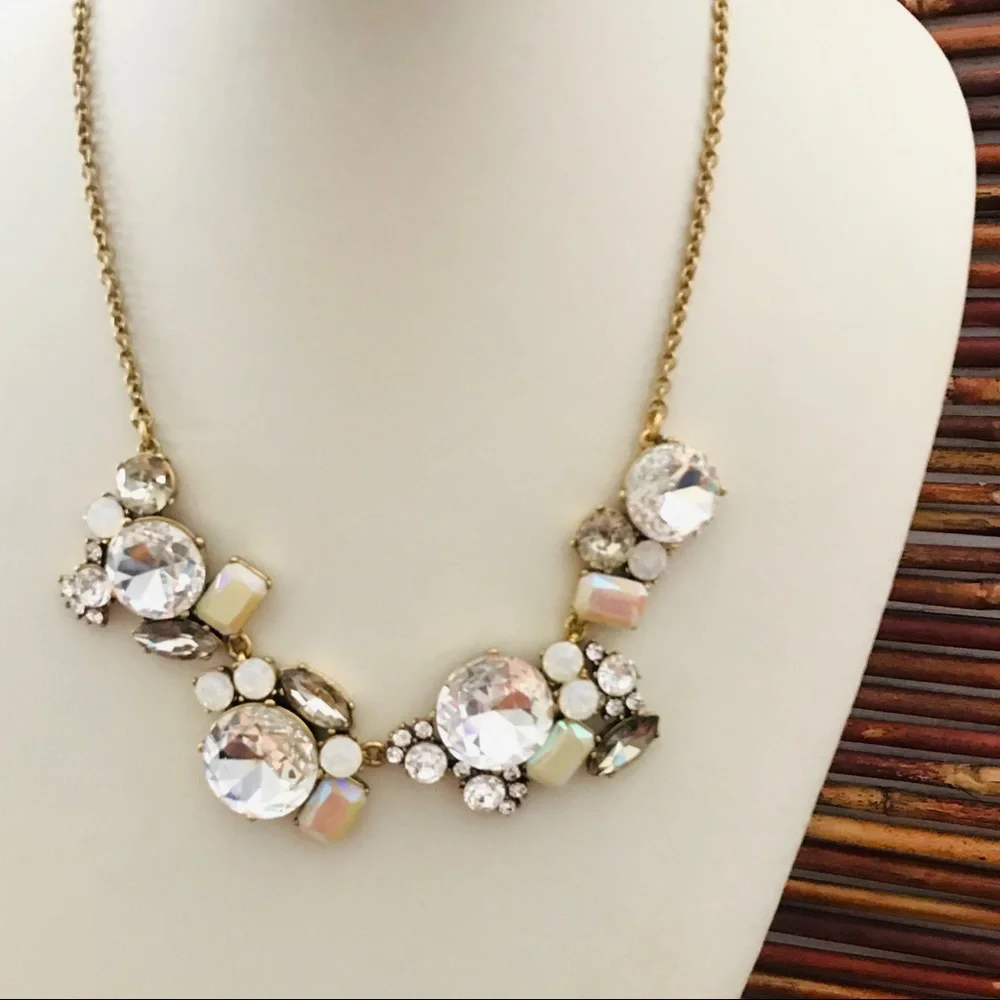 J Crew Bejeweled Bold Rhinestone Necklace Gold-tone